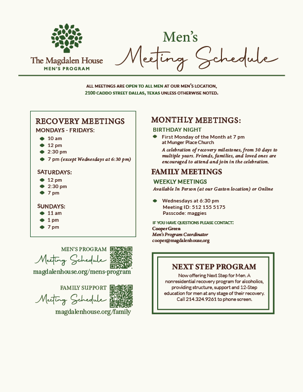 Men's Meeting Schedule