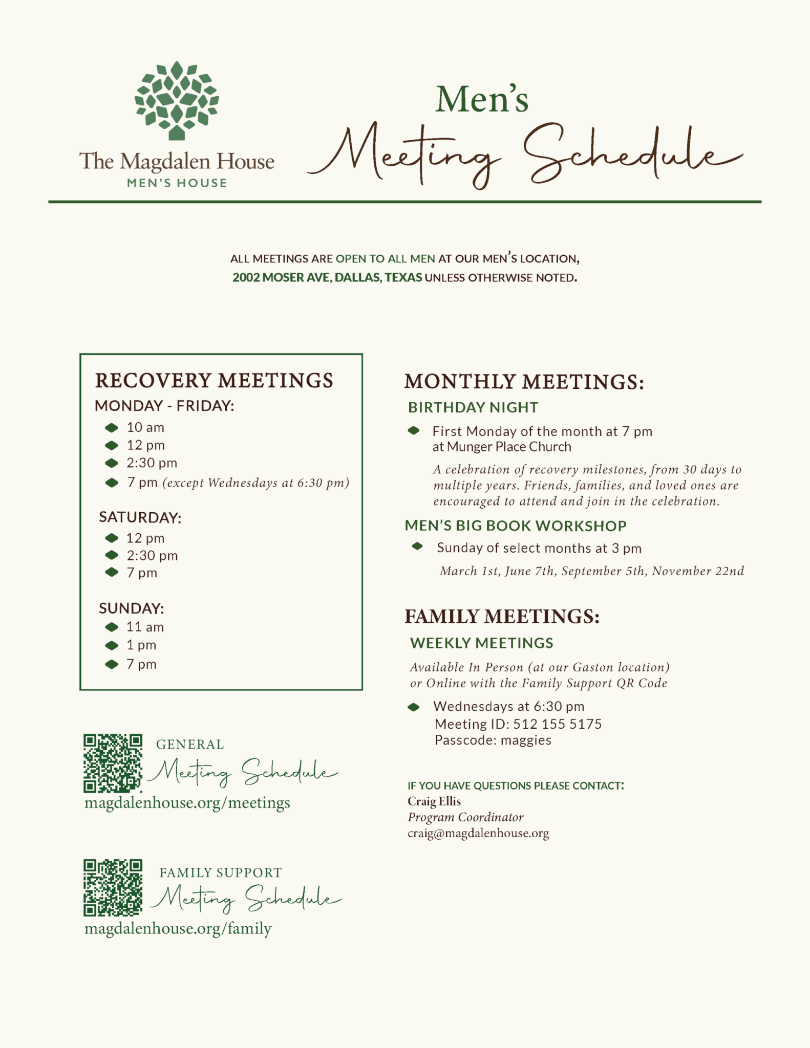 260701_Mens Meeting Schedule Men's Meeting Schedule